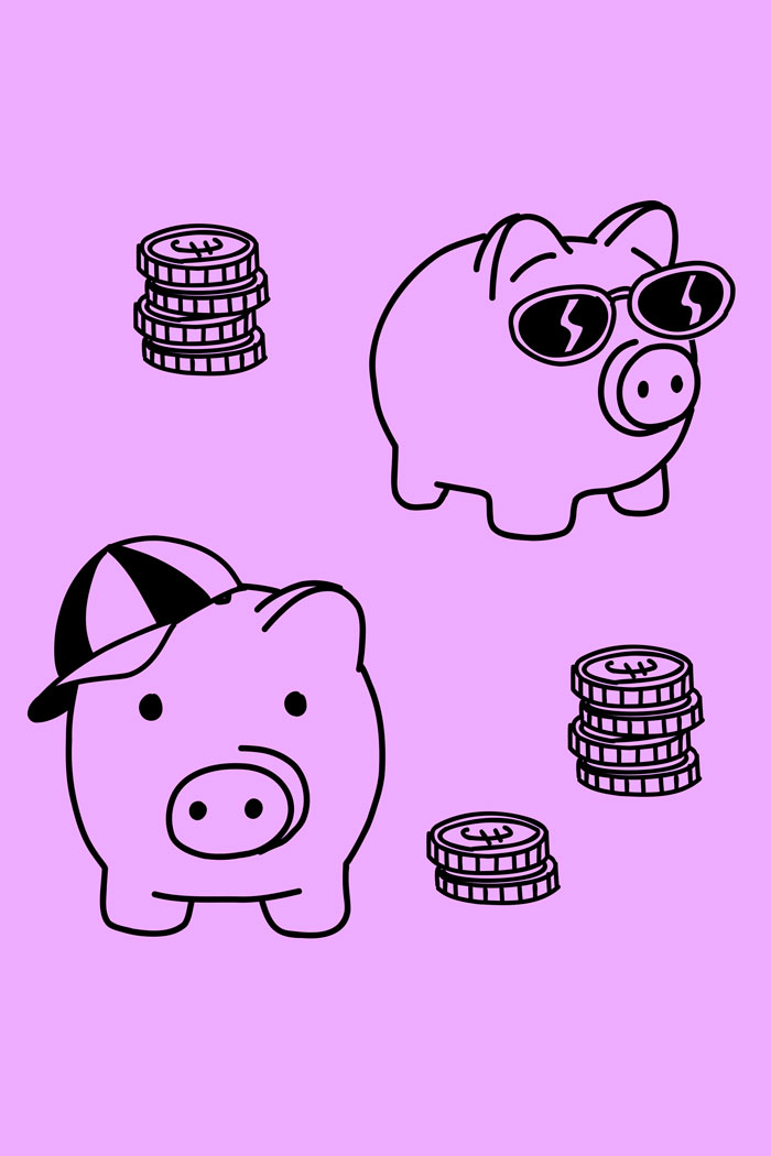 Illustration von zwei Sparschweinen. Ein Klick auf das Bild öffnet eine Auswahl an Veranstaltungen mit kostenlosem Angebot.